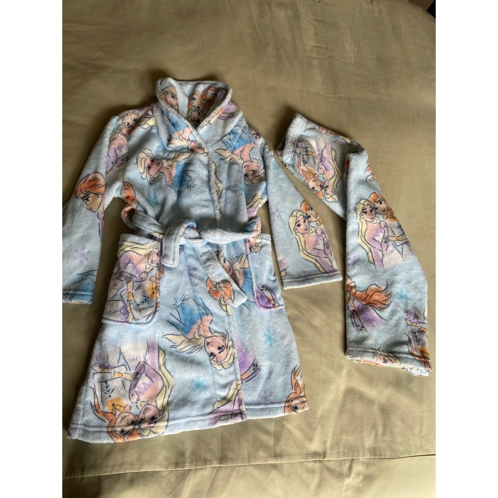 Frozen Toddler Bath Swim Robe PJ Pants Two Piece Set Size 6 Elsa BLue Soft s3